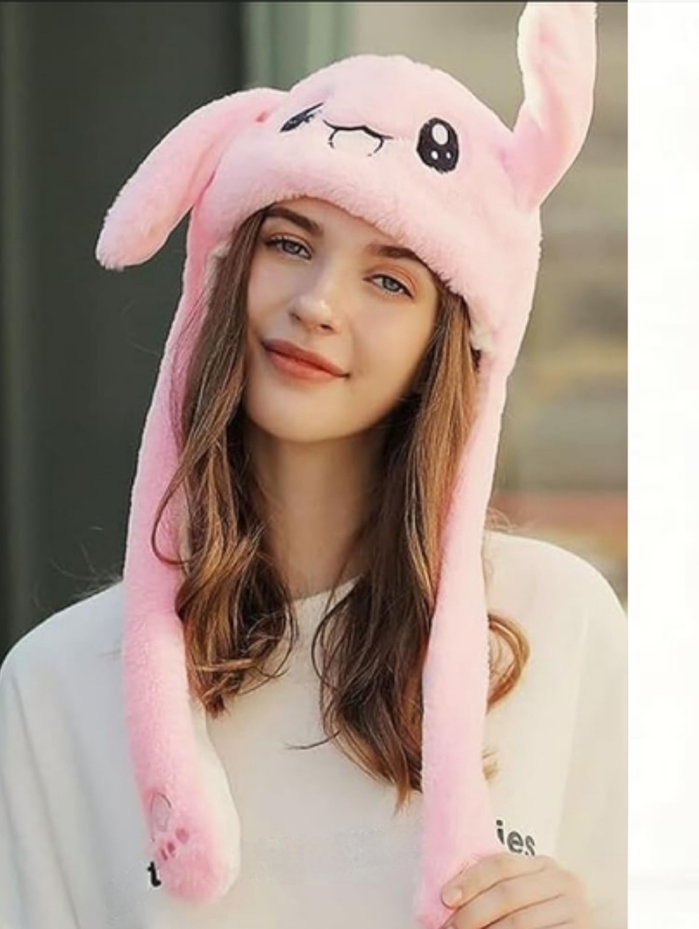 Cute Fuzzy Pink Kawaii Cinnamoroll Bunny Hat Ear Flaps Moving Ears Festival Hat
